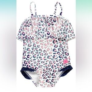 RuffleButts Cool Leopard Single Ruffle One Piece Size 5 Swimsuit
